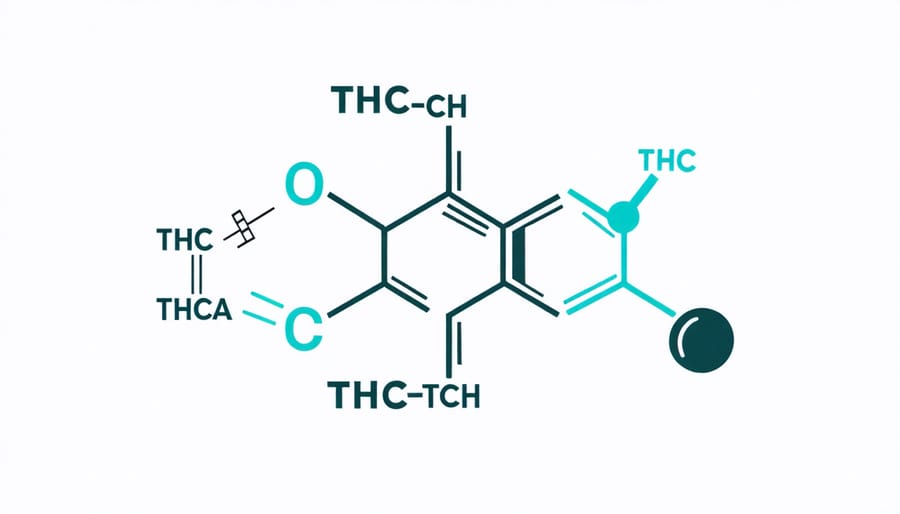 Diagram illustrating the chemical structure of THCA and its differences from THC’s structure